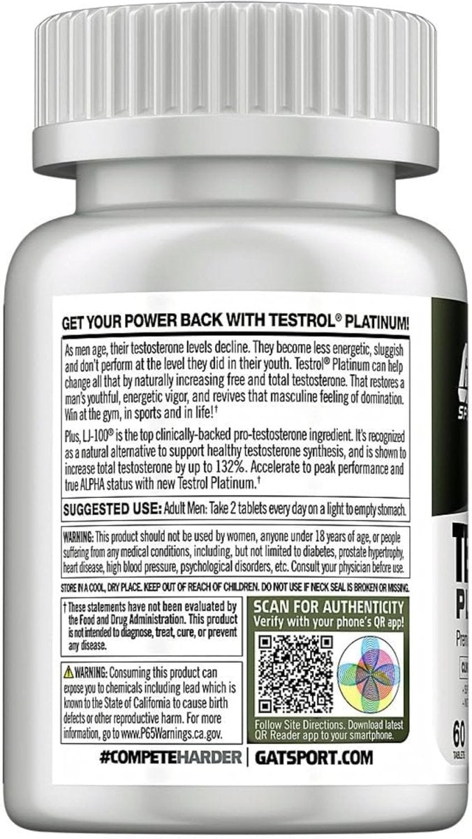 GAT Sport Testrol Platinum Test Booster for Men Testosterone Support 60 Tablets - END Nutrition