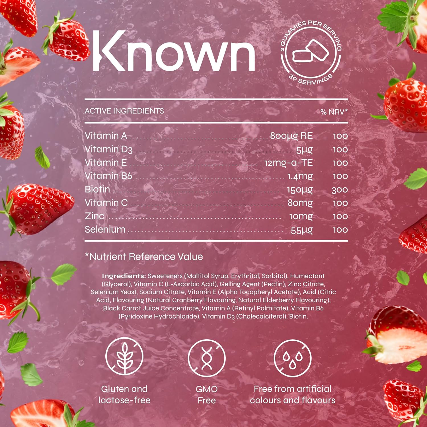Known Hair, Skin & Nails Gummies - Sugar Free | 150mg Biotin, Vitamins A, C, D, E | Collagen Support