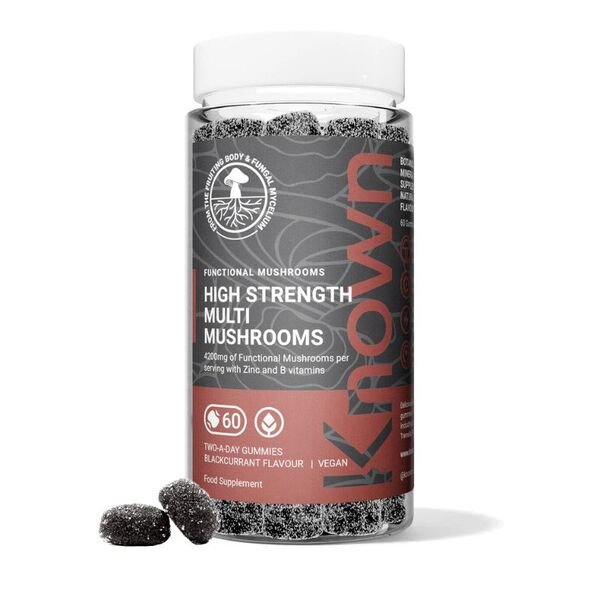 Known High Strength Multi Mushrooms Gummies – Lion’s Mane, Reishi, Cordyceps, Chaga – Cognitive, Immune & Energy Support – Vegan, Natural Flavour – 60 Gummies, 1 Month Supply - END Nutrition