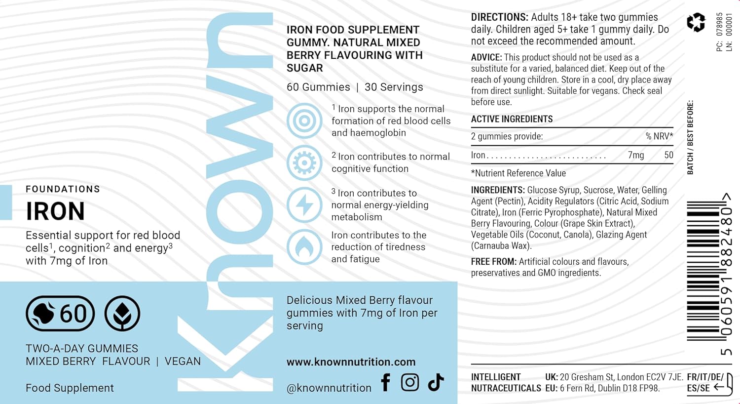  Iron Vegan Gummies Supplement | Known Nutrition | Gentle Iron for Energy
