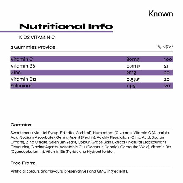  Kids Vitamin C Complex Vegan Gummies Supplements | Known Nutrition | Immune Support