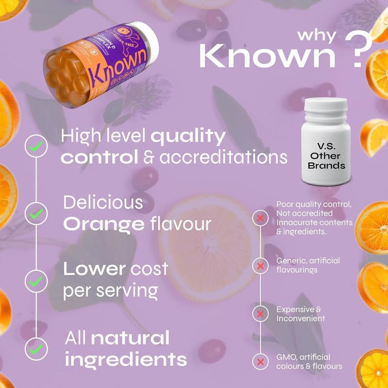 Known Kids Vitamin D Complex - Sugar Free Vegan Gummies Supplements Vitamin D3, B | Immune & Bone Health