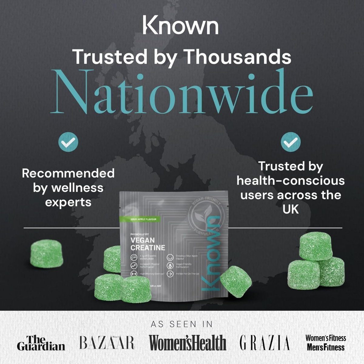 Known Vegan Creatine Gummies | 4500mg Creatine Monohydrate, Sour Apple, 28 Gummies - END Nutrition