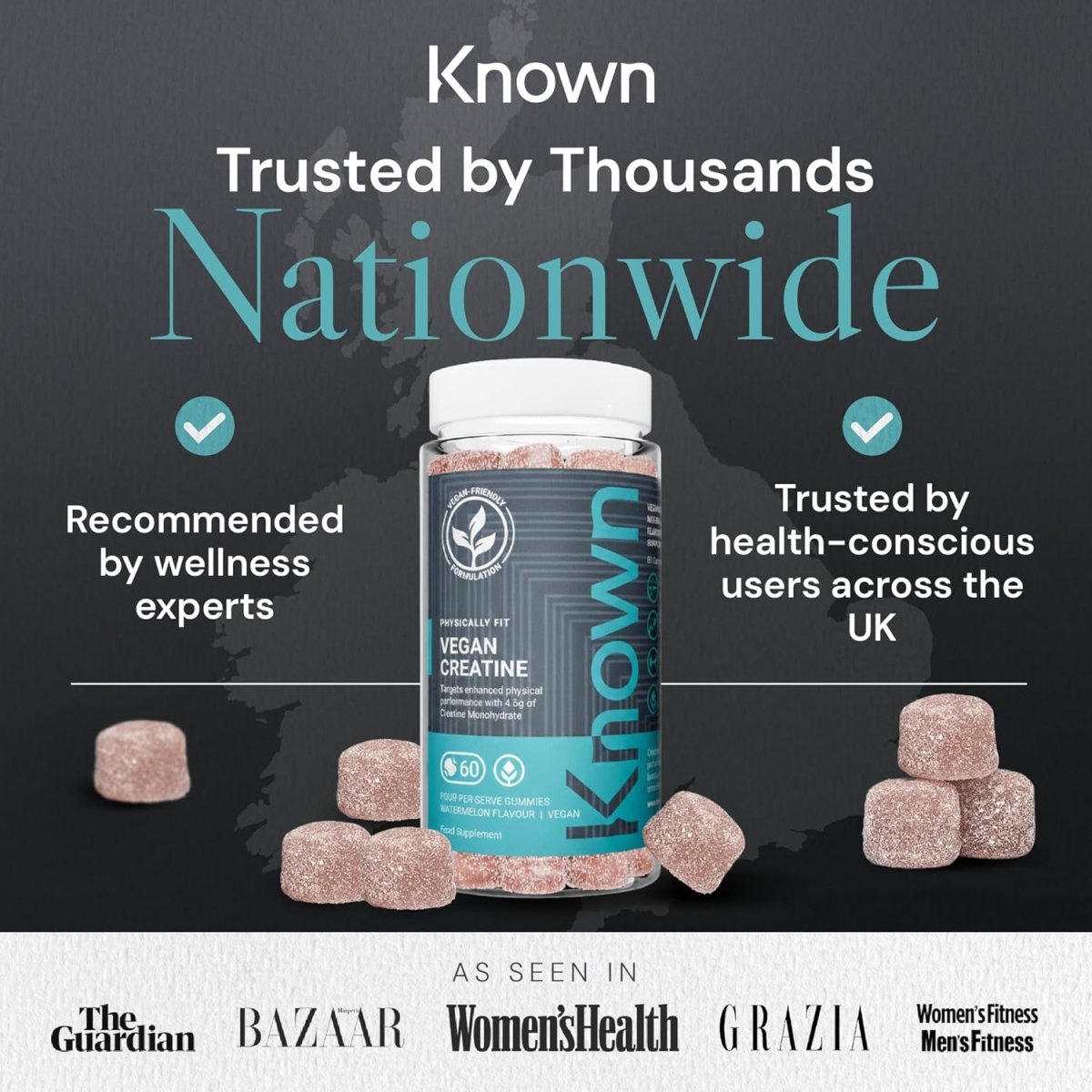 Known Vegan Creatine Gummies - Watermelon Flavor | 4500mg Creatine Monohydrate| Muscle Strength & Recovery Supplement - END Nutrition