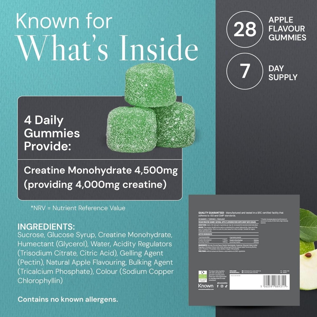 Known Vegan Creatine Gummies | 4500mg Creatine Monohydrate, Sour Apple, 28 Gummies - END Nutrition