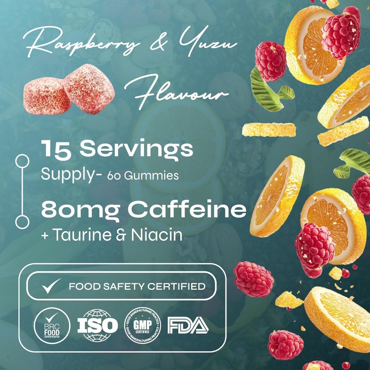 Known Nutrition Pre - Workout Gummies Raspberry & Yuzu Flavor | 80mg Caffeine, Taurine, Citrulline, Alanine & Vitamins D3, B3, B6, C | Vegan Energy & Performance Support - END Nutrition