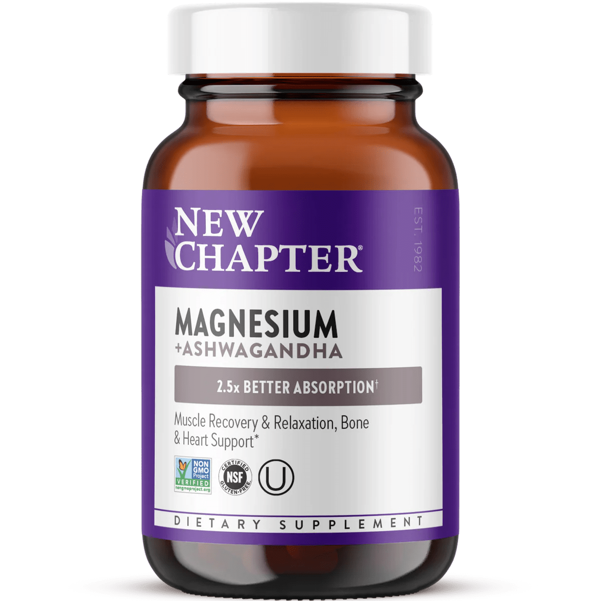 New Chapter Magnesium Glycinate + Ashwagandha | Calm, Muscle & Heart Support-30 Tablets - Endnutrition.com