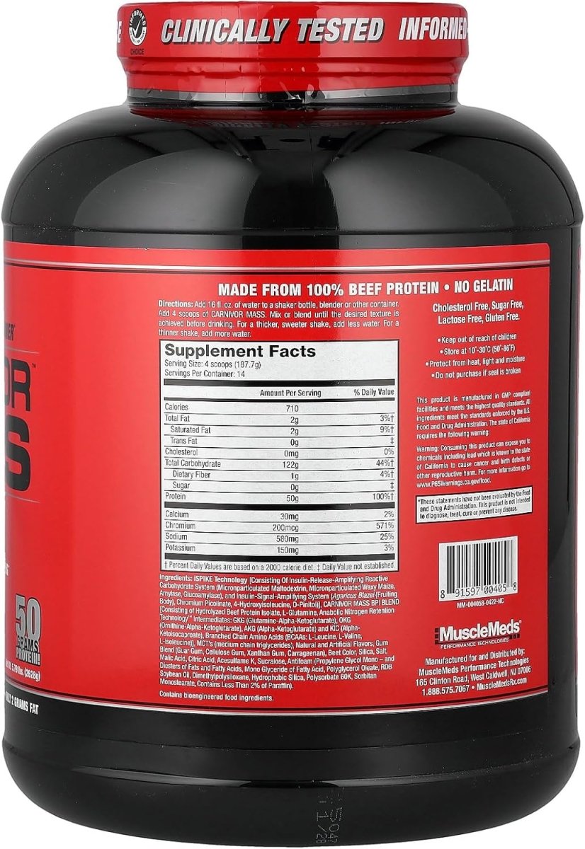 MuscleMeds Carnivor Mass Anabolic Beef Protein Gainer – Strawberry 6 lbs - END Nutrition