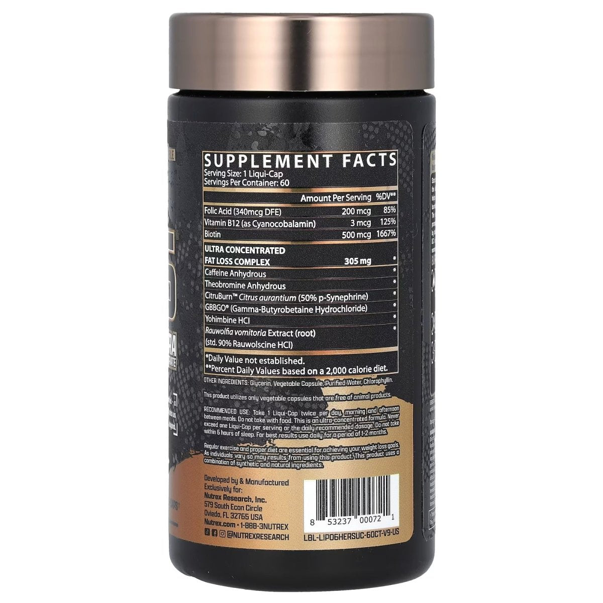 Nutrex Lipo‑6 Black Hers Ultra Concentrate 60 Capsules | Women’s Fat Burner | Weight Loss Support - END General Trading