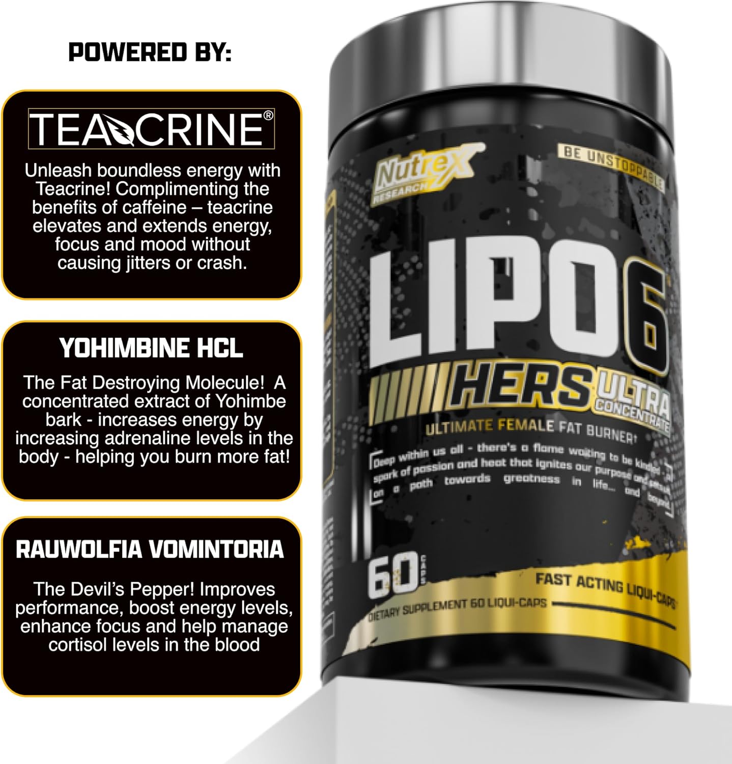 Nutrex Lipo‑6 Black Hers Ultra Concentrate 60 Capsules | Women’s Fat Burner | Weight Loss Support