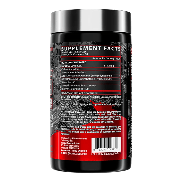 Nutrex Lipo‑6 Black Ultra Concentrate 60 Capsules | Fat Burner Supplement, Increase Weight Loss , Energy & Appetite Control - Endnutrition.com