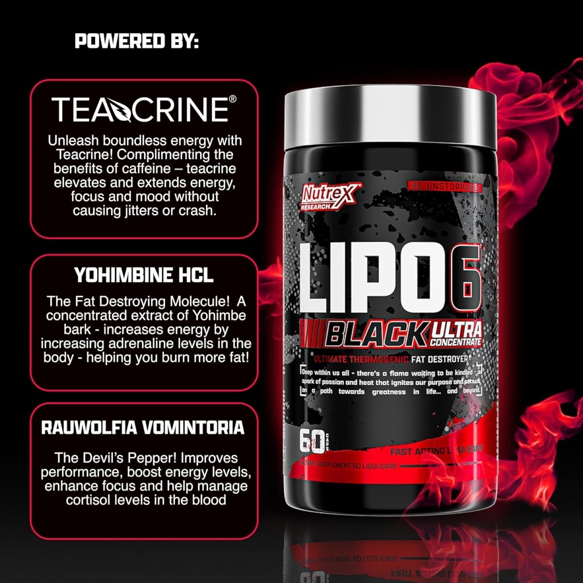Nutrex Lipo‑6 Black Ultra Concentrate 60 Capsules | Fat Burner Supplement, Increase Weight Loss , Energy & Appetite Control - Endnutrition.com