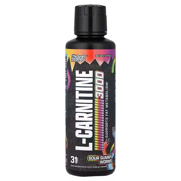 Nutrex Liquid L‑Carnitine 3000 – Sour Gummy Worms – 31 Servings - Muscle Recovery,Metabolism, Energy & Endurance Support - END General Trading