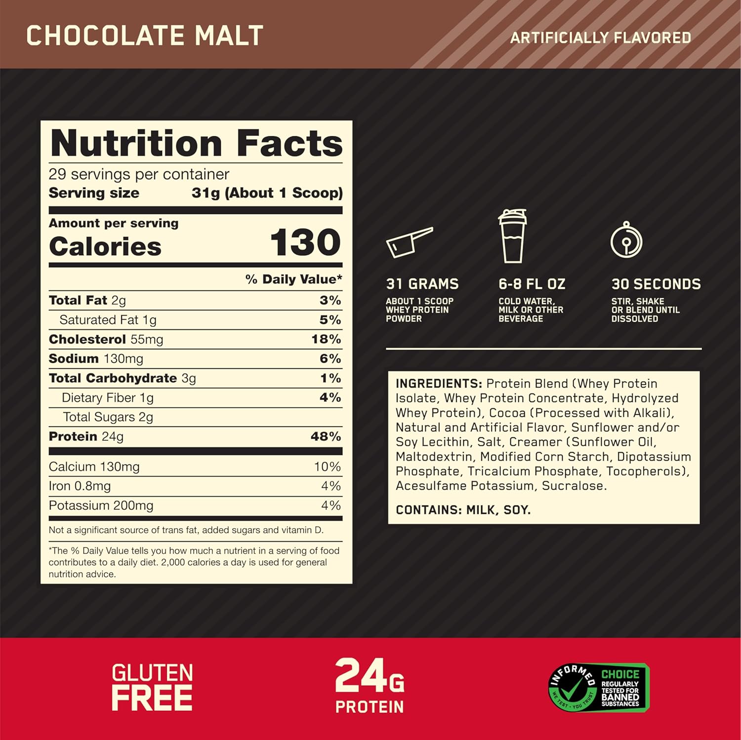 Optimum Nutrition Gold Standard 100% Whey Protein, Chocolate Malt Flavor