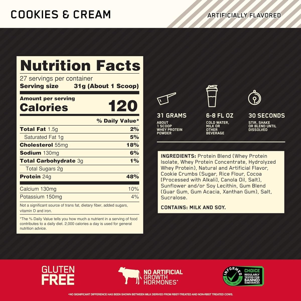 Optimum Nutrition Gold Standard 100% Whey Protein| Cookies & Cream | Post - Workout Recovery 5 lb - END Nutrition