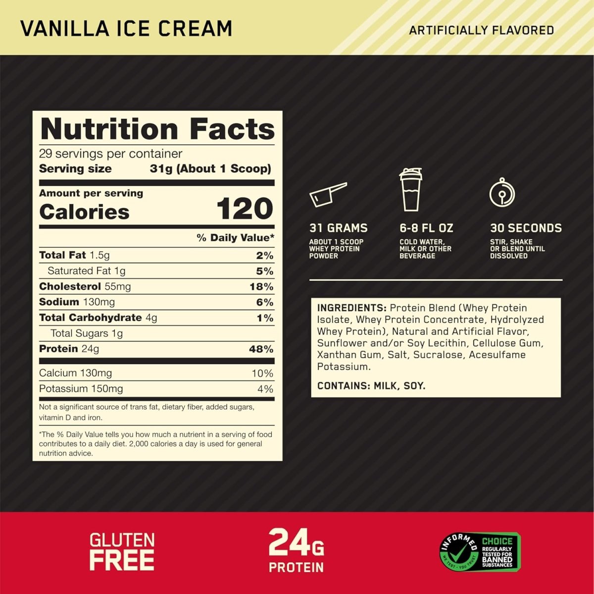 Optimum Nutrition Gold Standard 100% Whey – Vanilla Ice Cream, 5 lb – 24g Protein, BCAAs, Glutamine, Muscle Recovery & Lean Growth - Endnutrition.com
