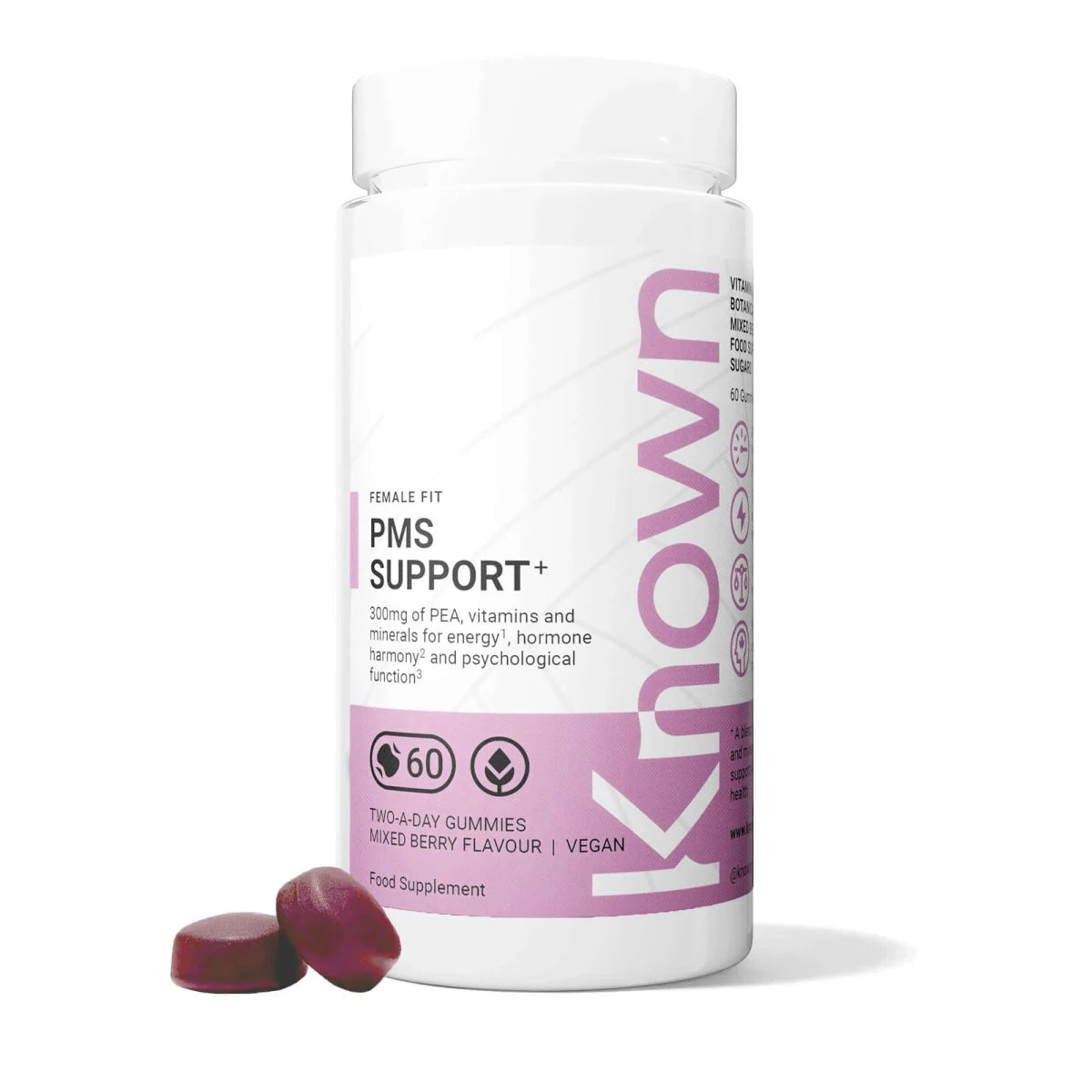 Known PMS Support Gummies – Mixed Berry Flavour, Vegan Supplement with 300 mg Pea, Iron & Vitamin B6 – Hormonal Balance, Cognitive Function & Energy – 1 Month Supply - END Nutrition
