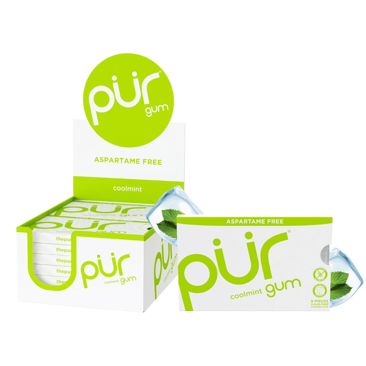 Pur Gum Aspartame Free Coolmint Gum, 9 Pieces | Sugar‑Free,Vegan & Natural - END Nutrition