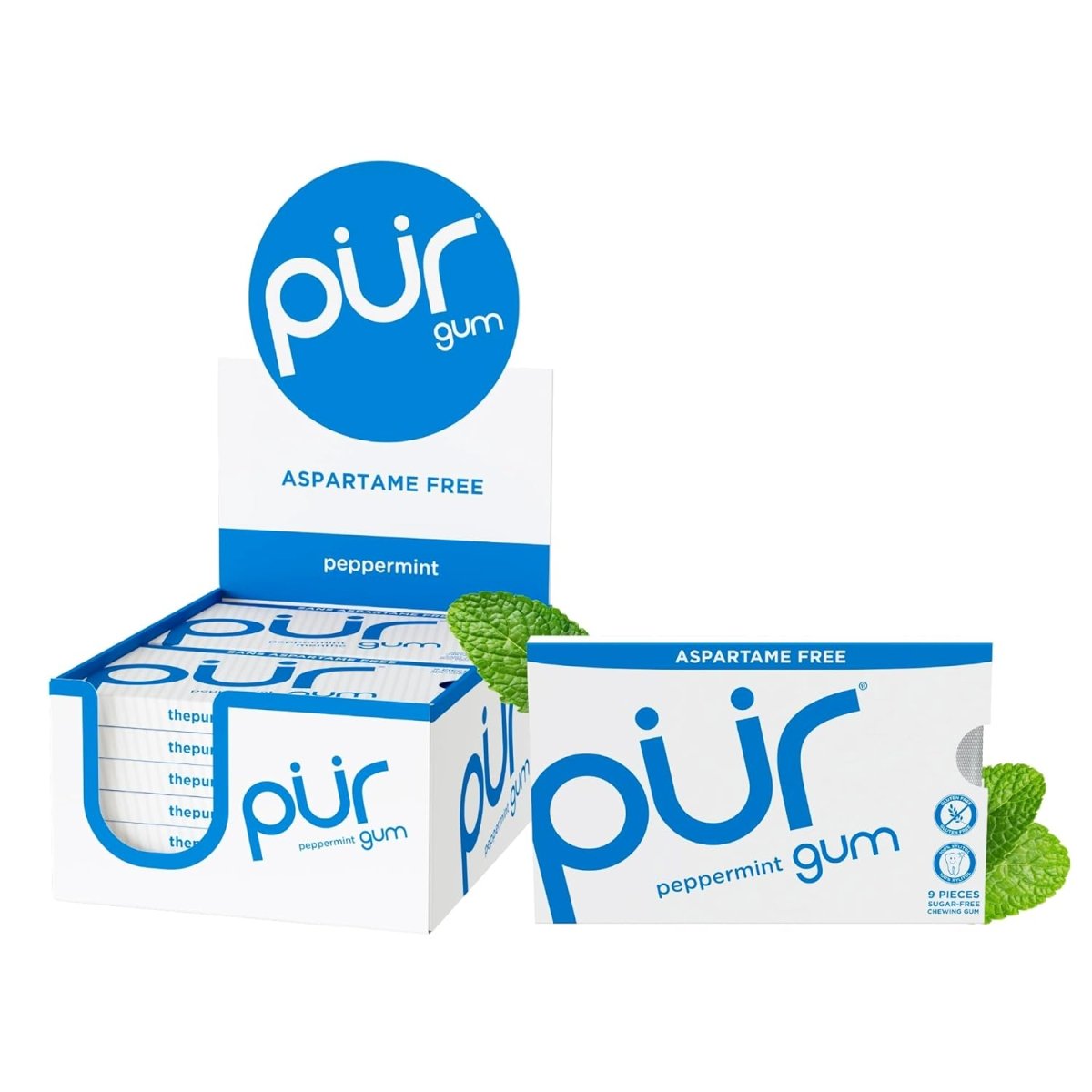 Pur Gum Aspartame Free Peppermint Flavored Gum | 9’s | (100% Xylitol) | Vegan Gum - END Nutrition