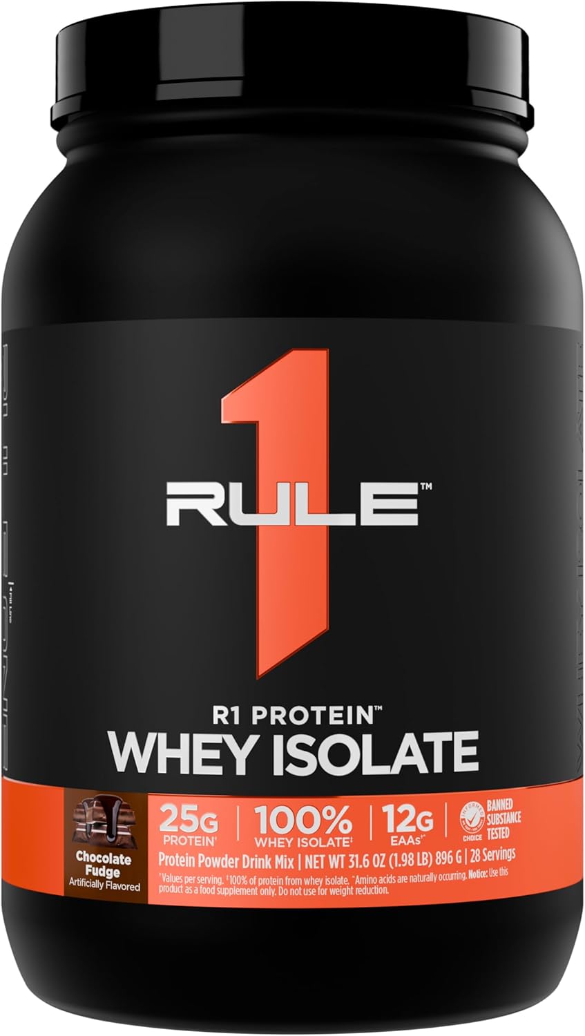 Rule 1 100% Whey Isolate Chocolate Fudge | 30 Servings | Isolate + Hydrolysate  25 g Protein 1.98 lb 