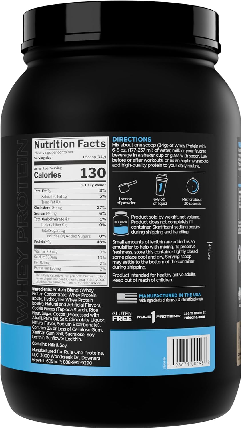 Rule 1 100% Whey Protein Cookies & Creme 1.95 lb | Lean Muscle &  Workout Recovery