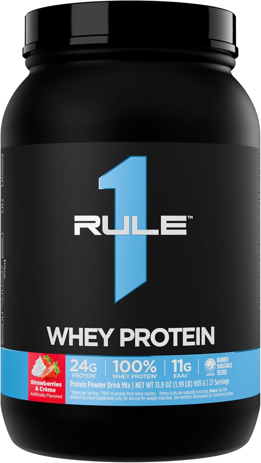 Rule 1 100% Whey Protein Strawberries & Creme 1.99 lb | Lean Muscle & Workout Recovery