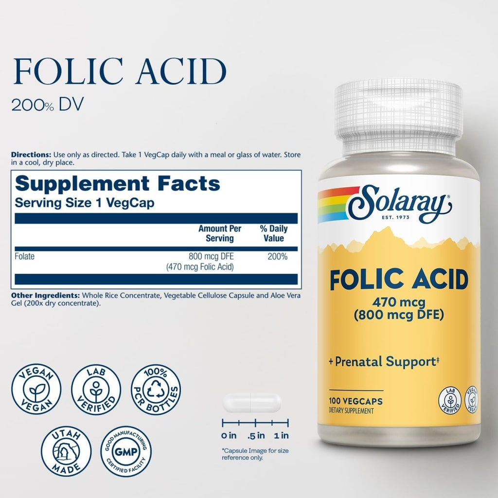 Solaray Folic Acid 470 mcg (800 mcg DFE) | Prenatal, Red Blood Cell Su ...