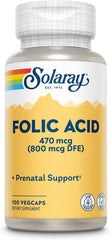 Solaray Folic Acid 470 mcg (800 mcg DFE) | Prenatal, Red Blood Cell Support