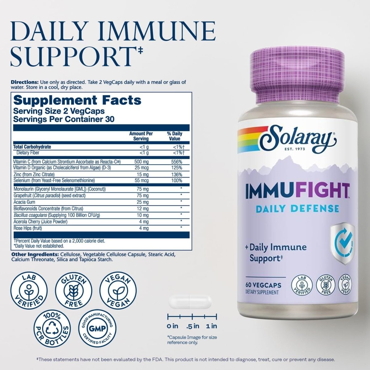 Solaray Immufight Daily Defense – Immune Support with Vitamin C, Zinc, Elderberry & Echinacea – 60 VegCaps - END Nutrition