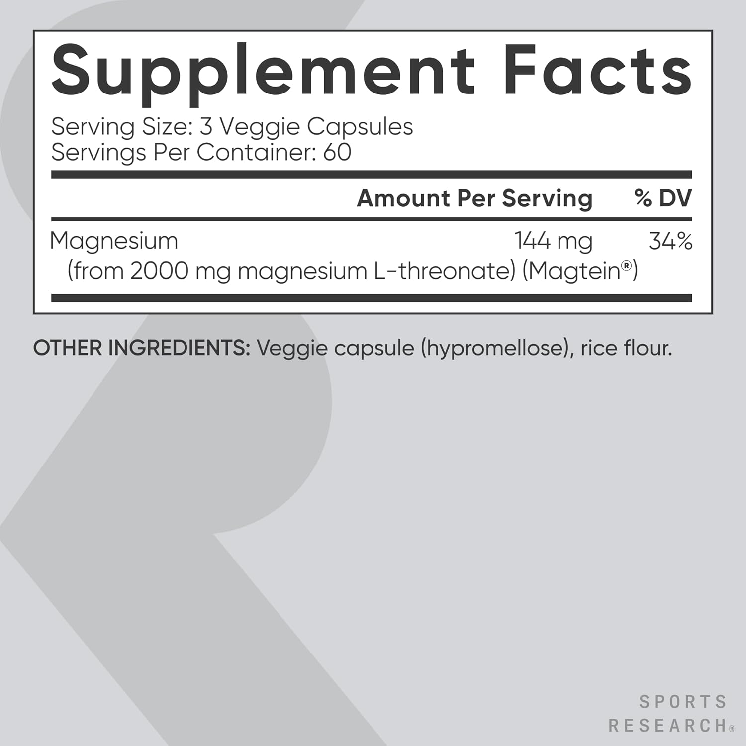 Sports Research Magnesium L‑Threonate – 2000 mg – 180 Vegan Capsules – Brain Health & Sleep Support - END Nutrition