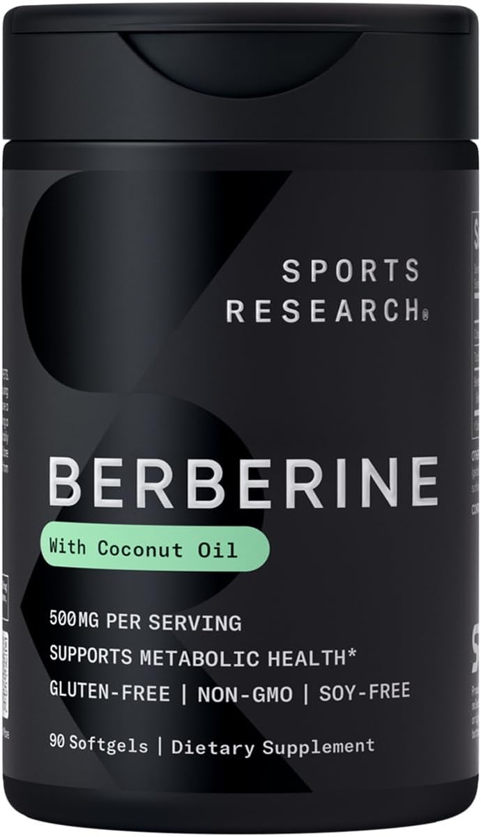 Sports Research Berberine – 500 mg – 90 Softgels – Metabolic Health & Ayurvedic Support with Coconut Oil - END Nutrition