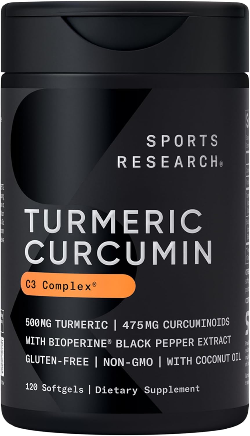Sports Research Turmeric Curcumin C3 Complex – 120 Softgels – 95% Curcuminoids with BioPerine® & Coconut Oil - END Nutrition