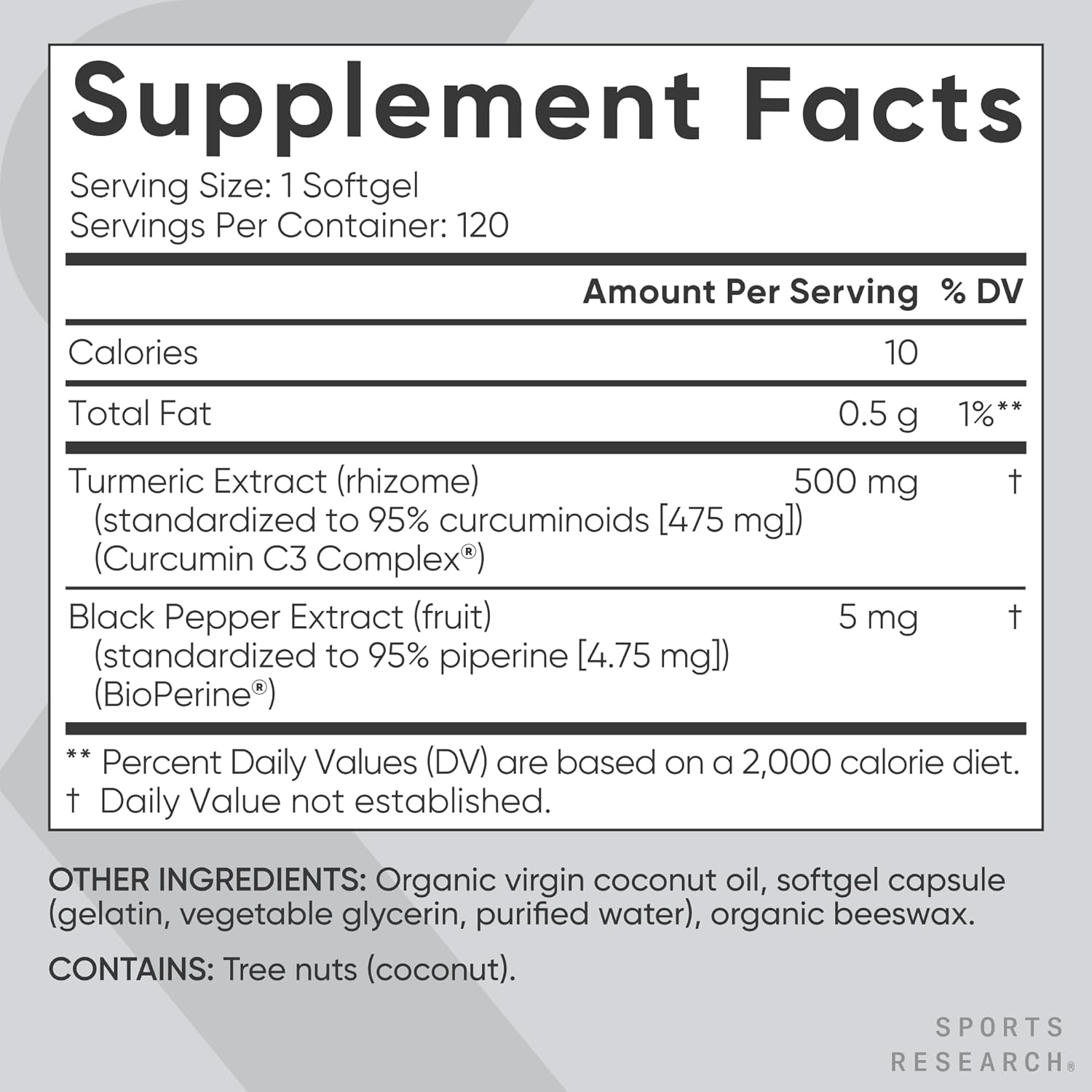 Sports Research Turmeric Curcumin C3 Complex – 120 Softgels – 95% Curcuminoids with BioPerine® & Coconut Oil - END Nutrition