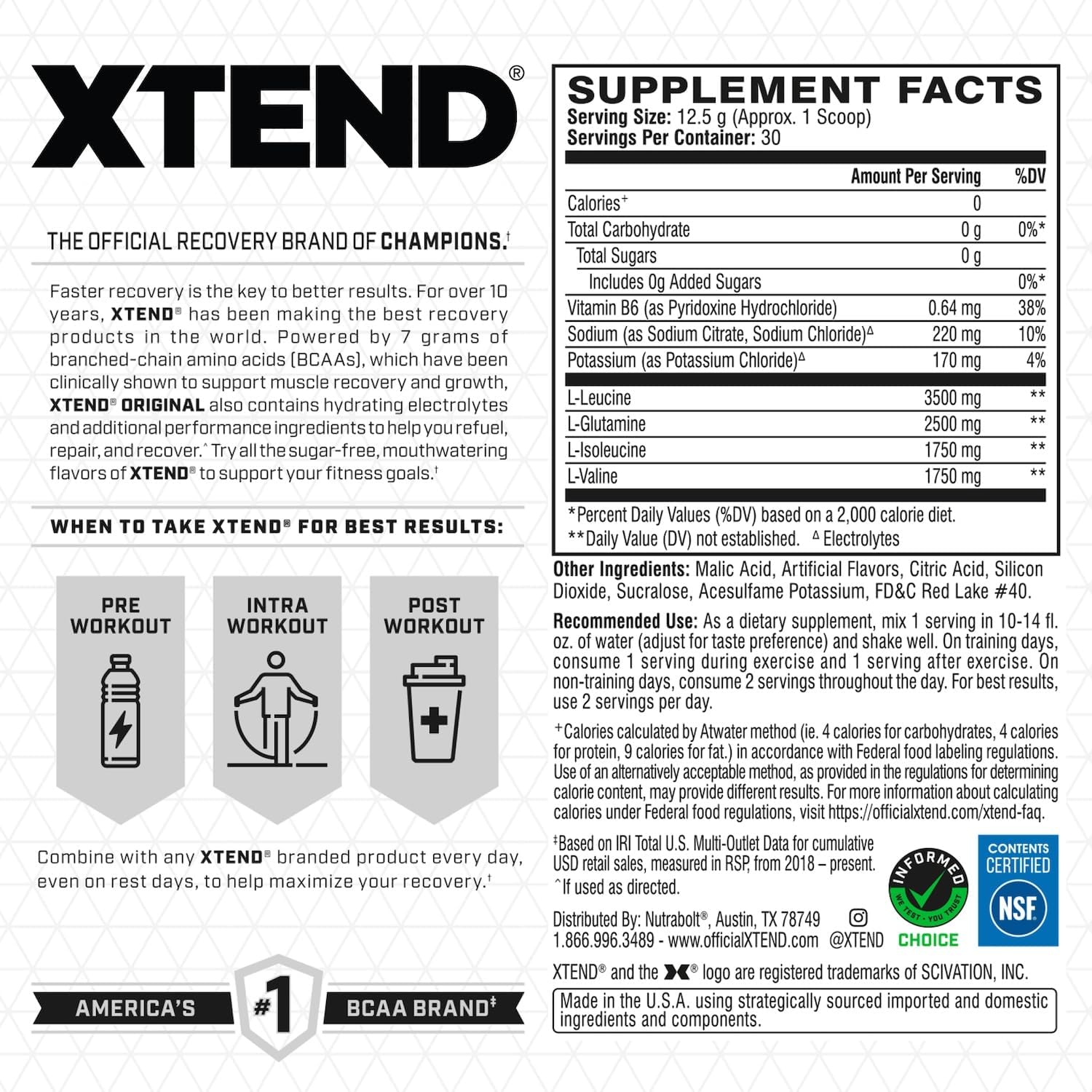 XTEND 7G BCAAs Watermelon Explosion| Recovery, Endurance & Hydration | 30 Servings