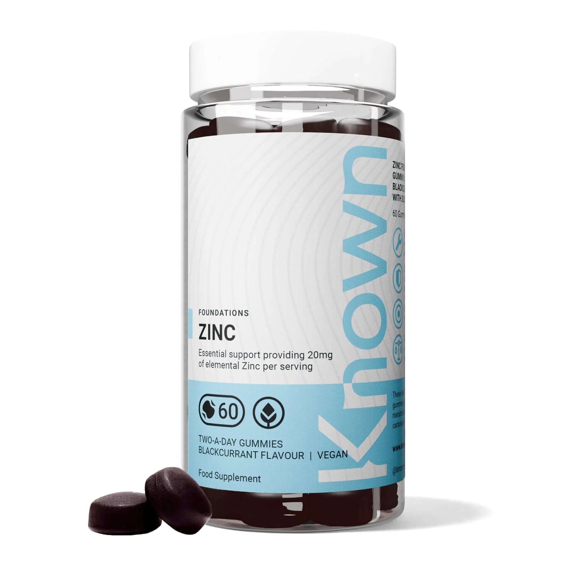Known Zinc Gummies – 20mg Zinc per Serving (2 Gummies) | Blackcurrant Flavour | Vegan | Immune, Skin, Hair, Nails & Fertility Support | 60 Gummies