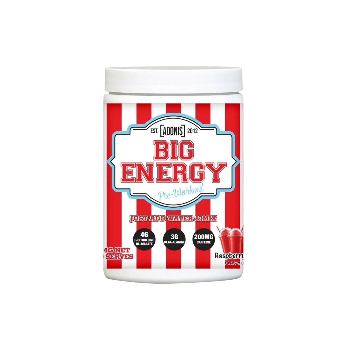 Adonis Big Energy Pre Workout Raspberry Ice 414G | Explosive Energy, Focus & Endurance Boost - endnutrition.com