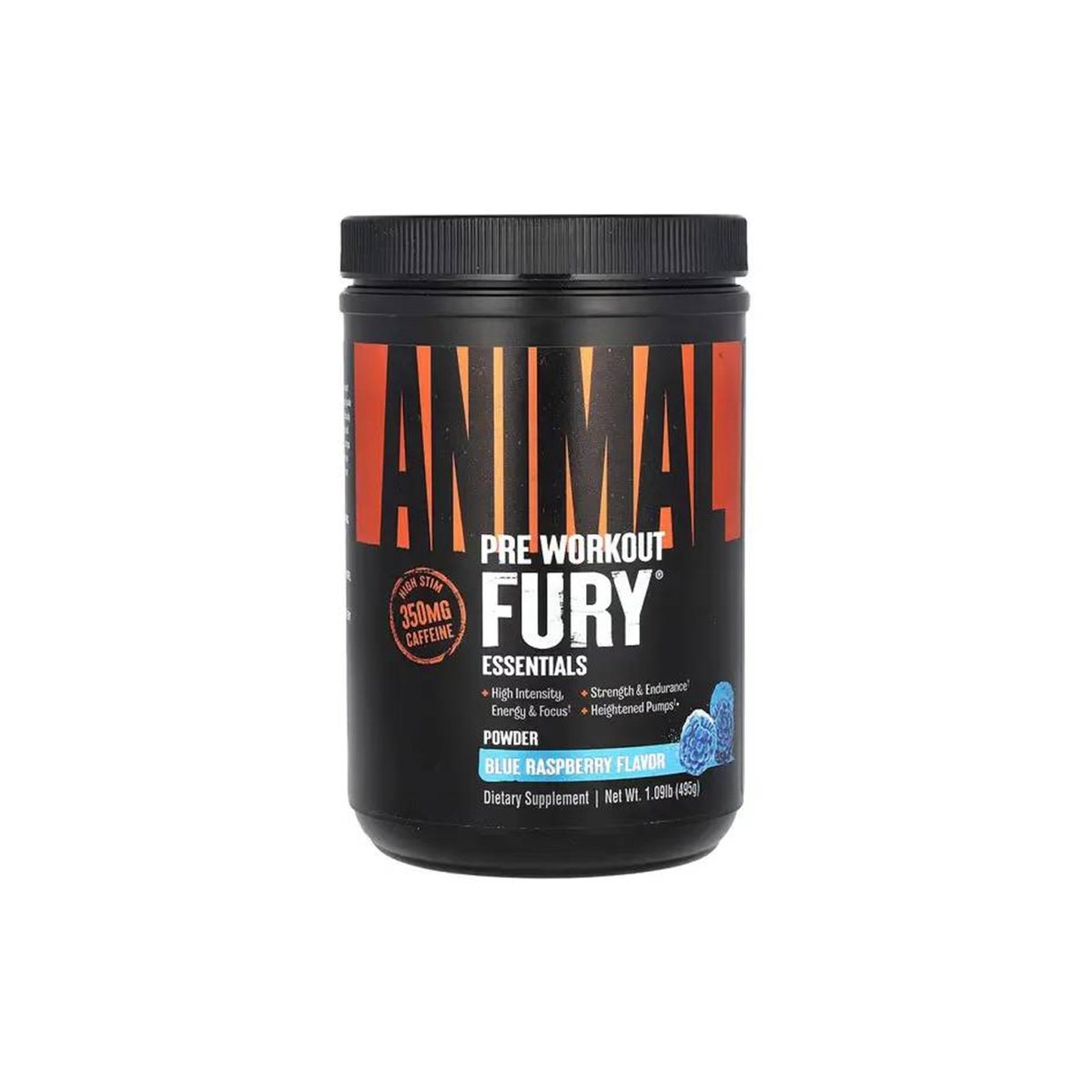 Universal Nutrition Animal Fury – Pre‑Workout Energy & Strength Formula – Citrulline, Beta‑Alanine, Caffeine – Blue Raspberry Powder – 495 g - endnutrition.com