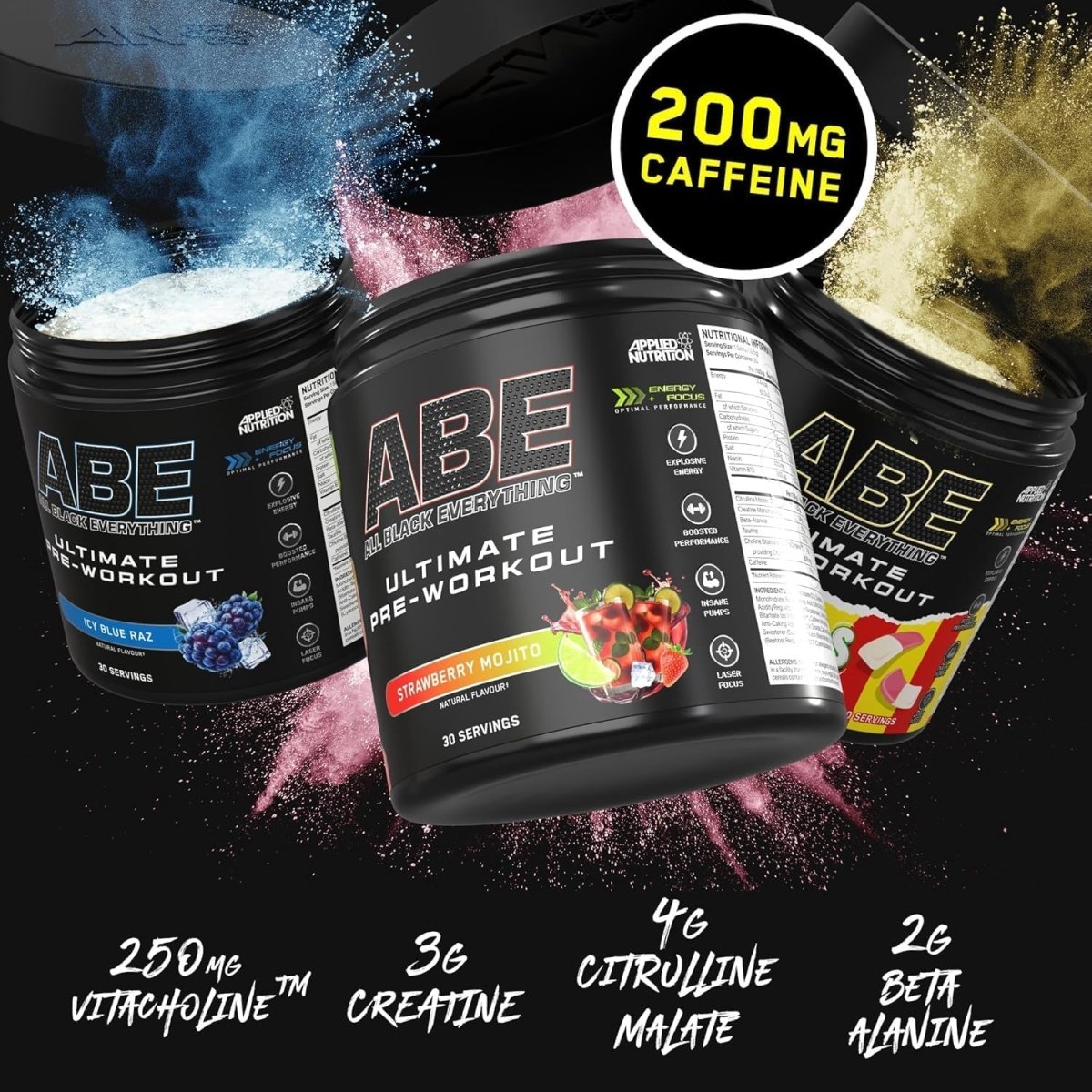 Applied Nutrition ABE Ultimate Pre-Workout | Candy Ice Blast Flavor | 30 Servings | 200mg Caffeine, 3g Creatine - endnutrition.com