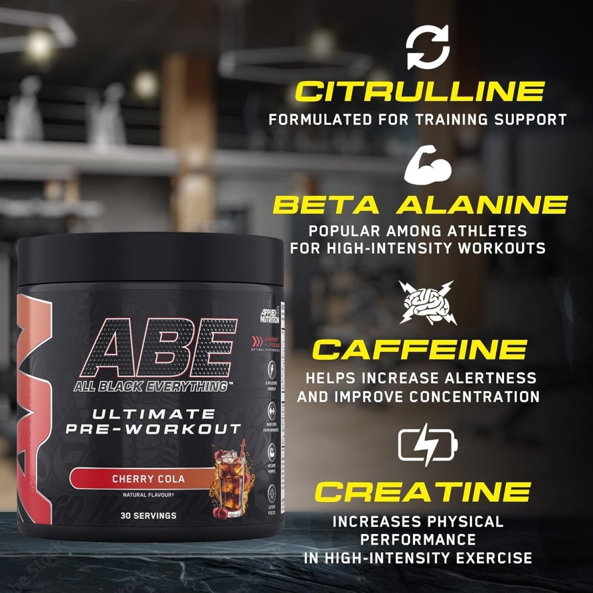 Applied Nutrition ABE Ultimate Pre-Workout | Candy Ice Blast Flavor | 30 Servings | 200mg Caffeine, 3g Creatine - endnutrition.com
