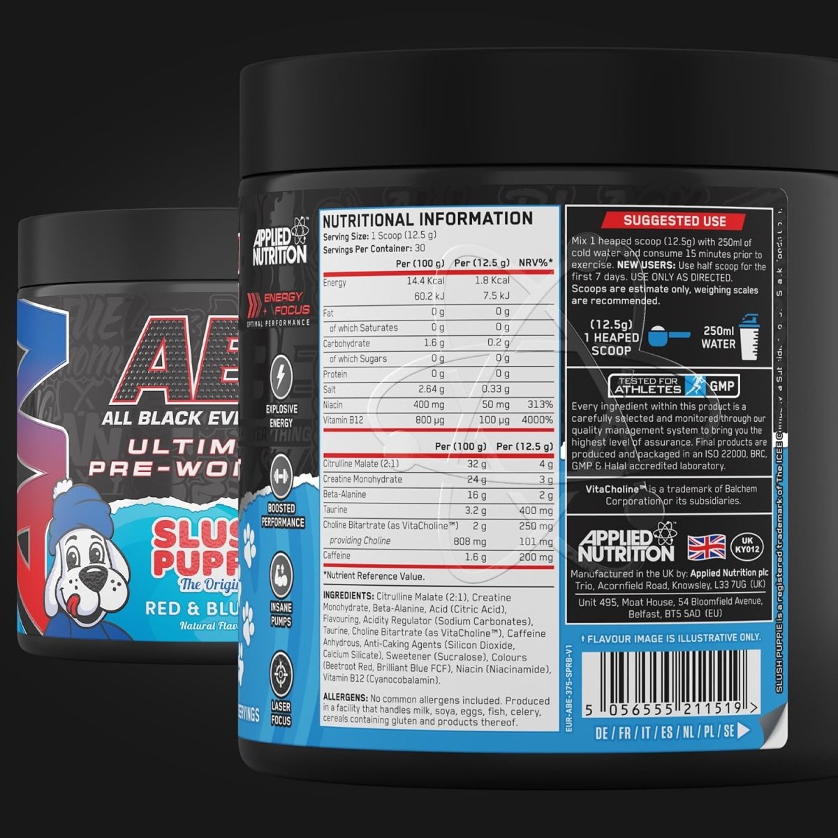 Applied Nutrition ABE Ultimate Pre-Workout | Slush Puppie Mix Flavor | 375g | 200mg Caffeine, 3g Creatine - endnutrition.com