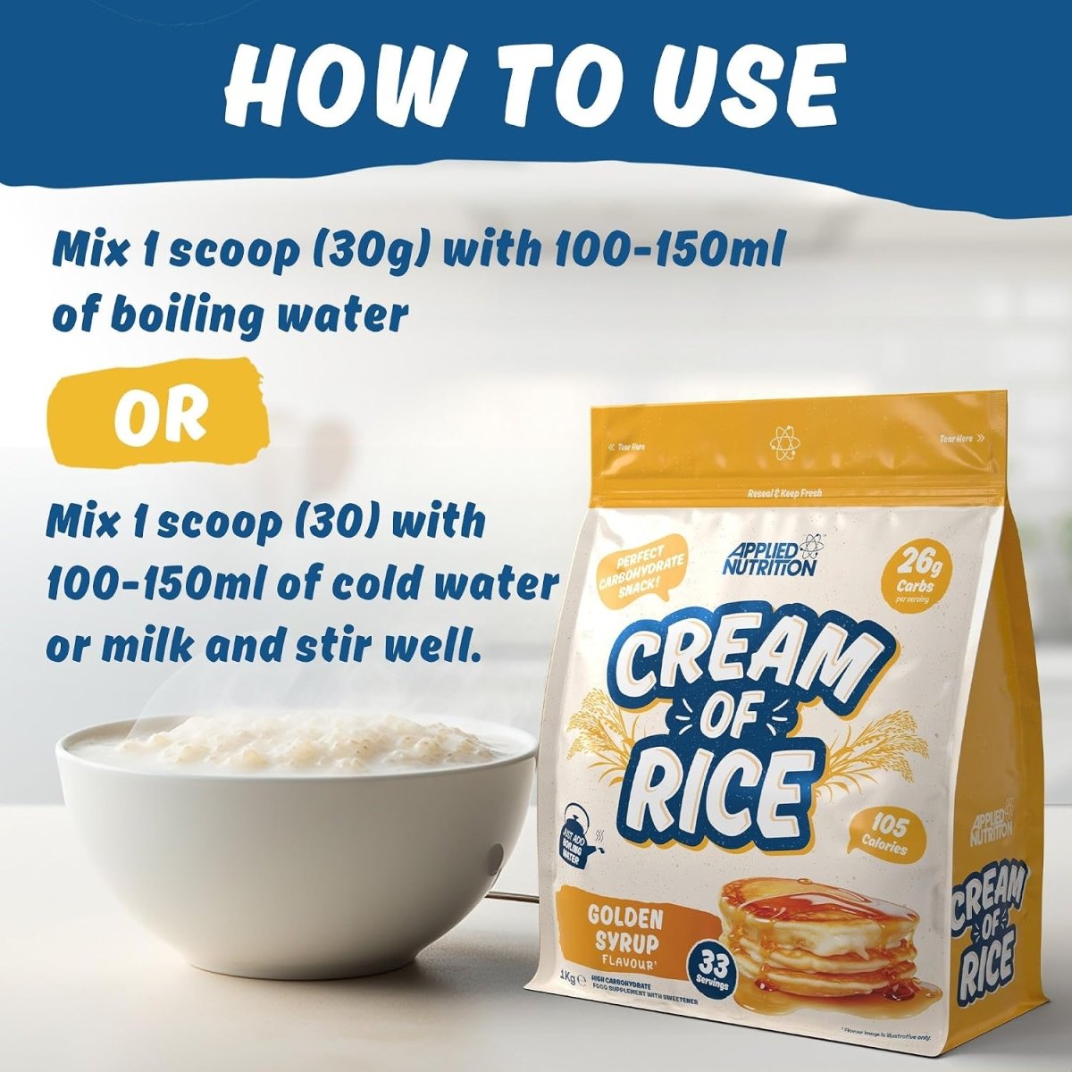 Applied Nutrition Cream of Rice | Toffee Biscuit | 1kg | 25g Carbs, 33 Servings - endnutrition.com