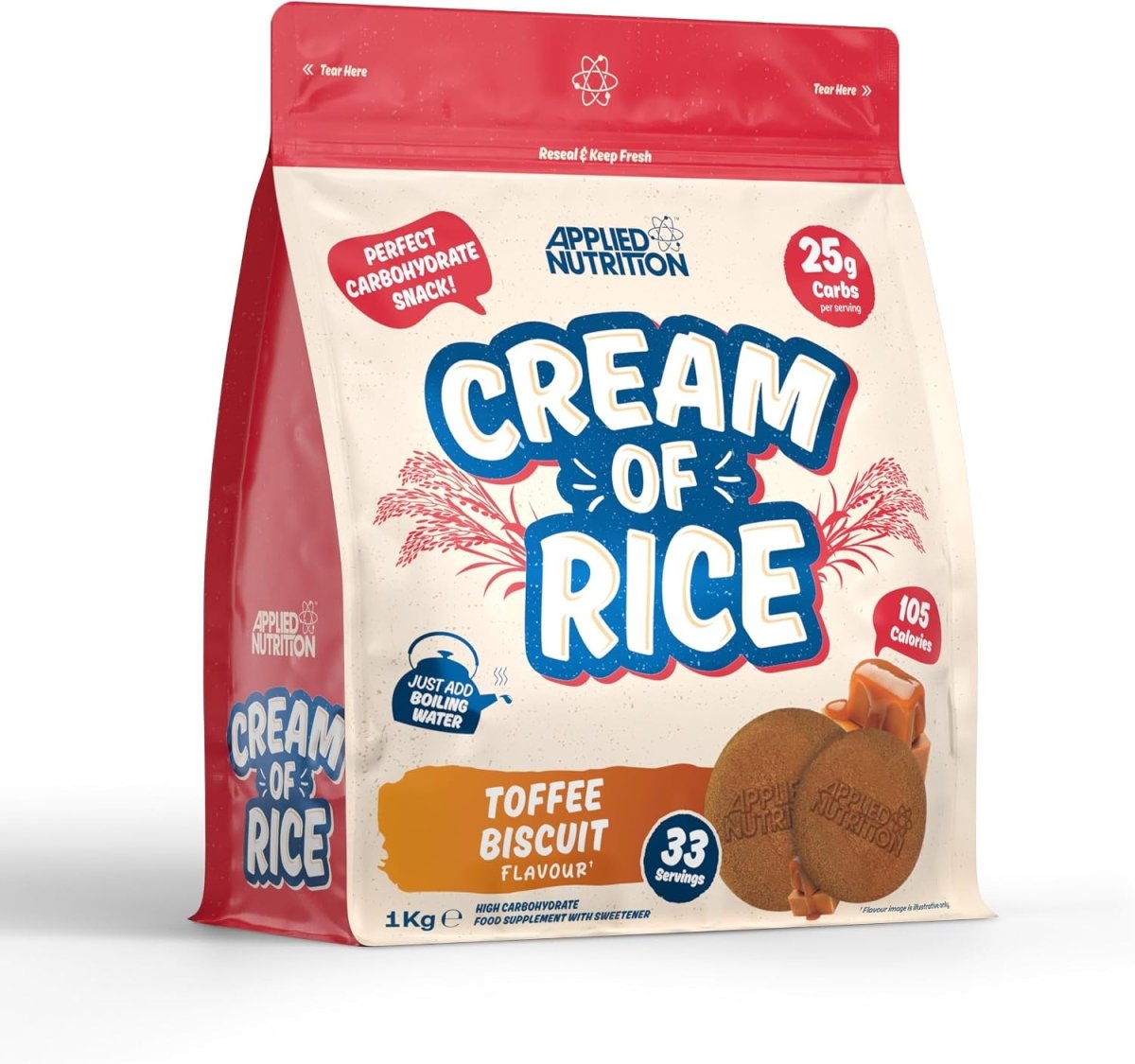 Applied Nutrition Cream of Rice | Toffee Biscuit | 1kg | 25g Carbs, 33 Servings - endnutrition.com
