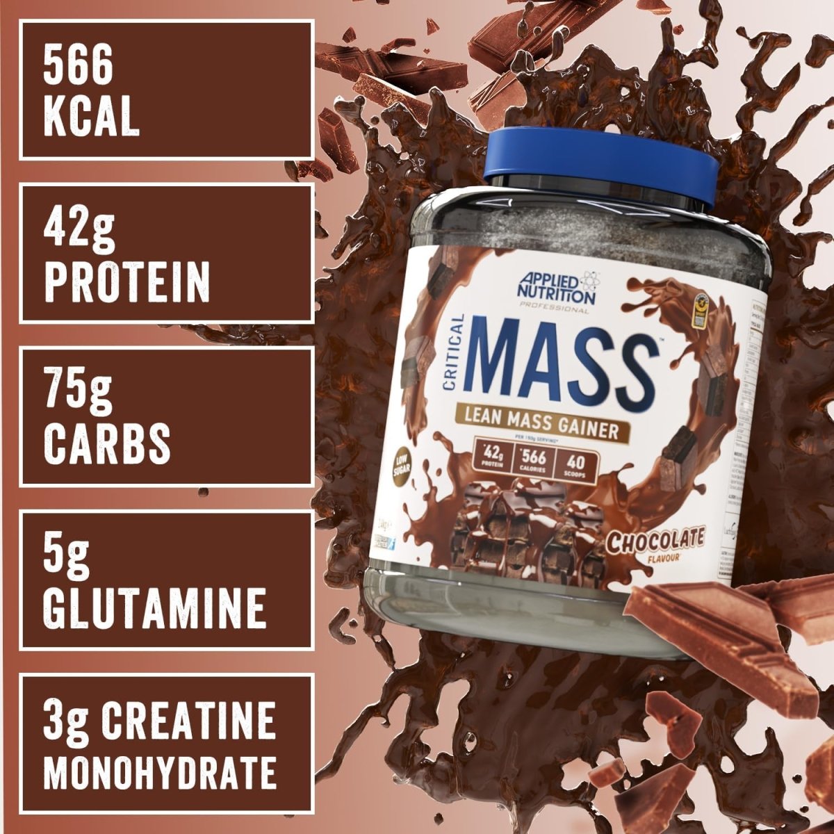 Applied Nutrition Critical Mass Lean Mass Gainz | Chocolate | 2.4kg | 42g Protein, 16 Servings - endnutrition.com