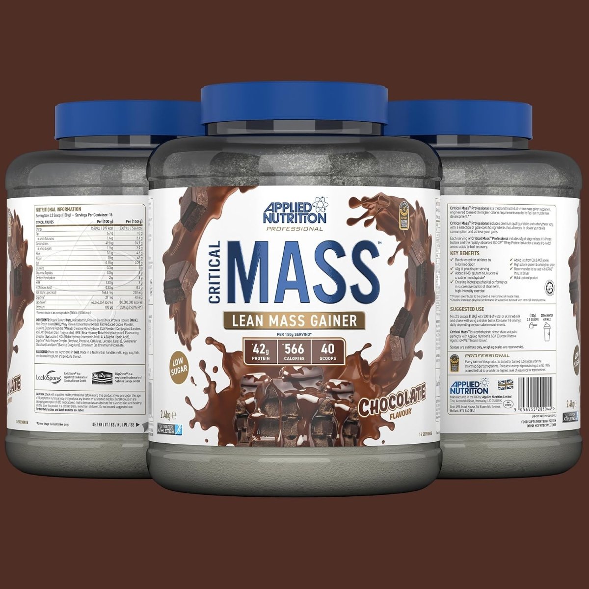 Applied Nutrition Critical Mass Lean Mass Gainz | Chocolate | 2.4kg | 42g Protein, 16 Servings - endnutrition.com