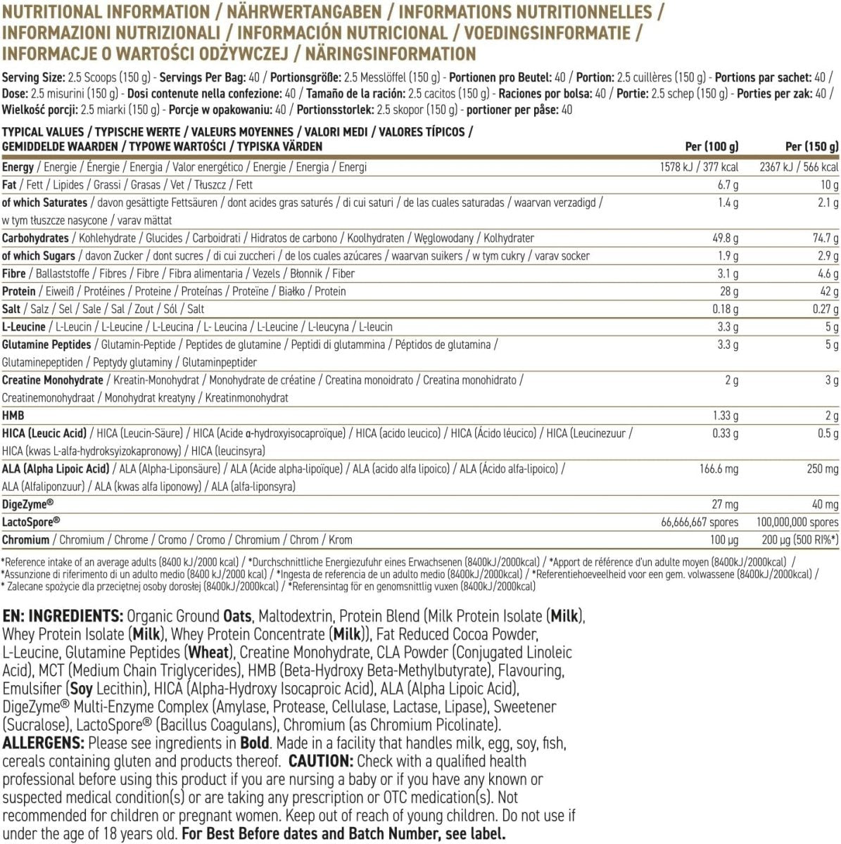 Applied Nutrition Critical Mass Lean Mass Gainz | Chocolate | 6kg | 42g Protein, 40 Servings - endnutrition.com