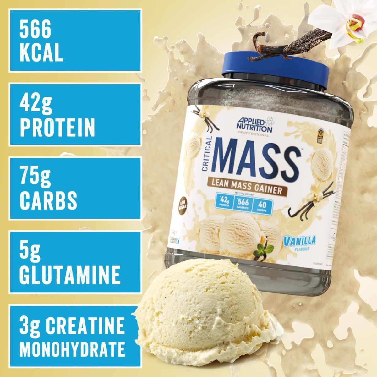 Applied Nutrition Critical Mass Lean Mass Gainz | Vanilla | 2.4kg | 42g Protein, 16 Servings - endnutrition.com