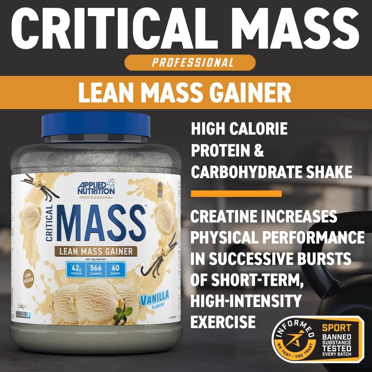 Applied Nutrition Critical Mass Lean Mass Gainz | Vanilla | 2.4kg | 42g Protein, 16 Servings - endnutrition.com