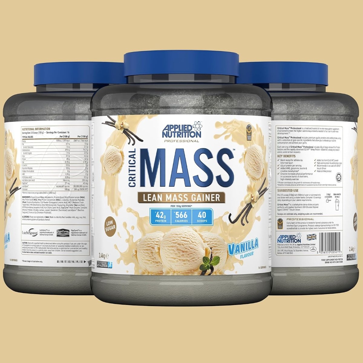 Applied Nutrition Critical Mass Lean Mass Gainz | Vanilla | 2.4kg | 42g Protein, 16 Servings - endnutrition.com