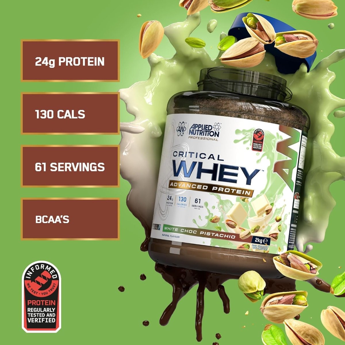 Applied Nutrition Critical Whey Protein | White Choc Pistachio | 2kg | 24g Protein, 61 Servings - endnutrition.com