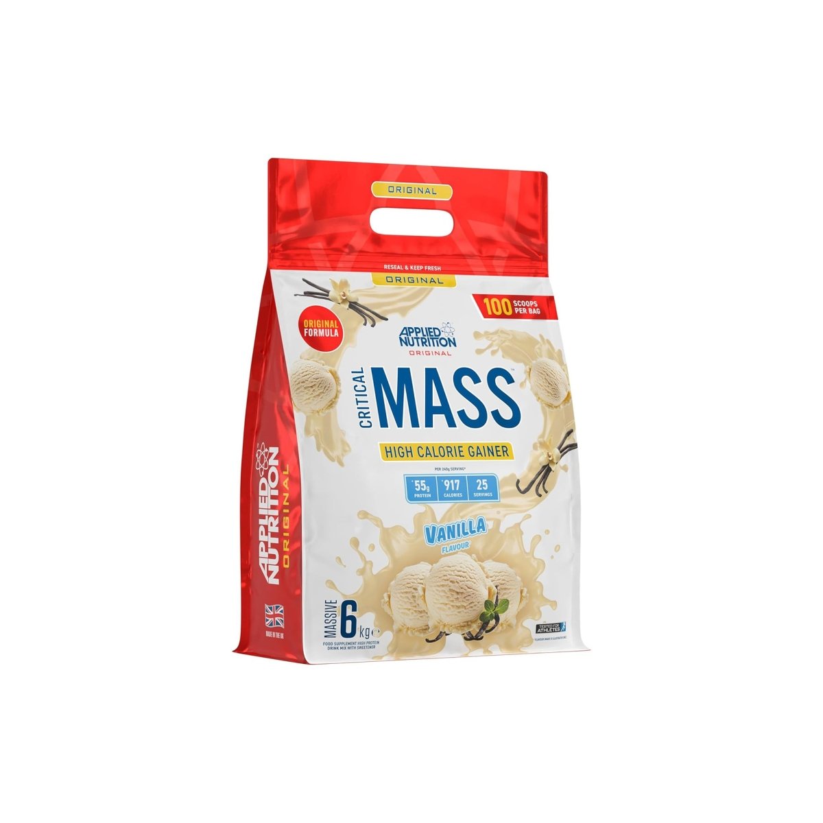 Applied Nutrition Original Critical Mass – Vanilla Flavour – 6 kg (25 Servings) – High‑Calorie Protein & Carb Mass Gainer with MCT Powder - endnutrition.com